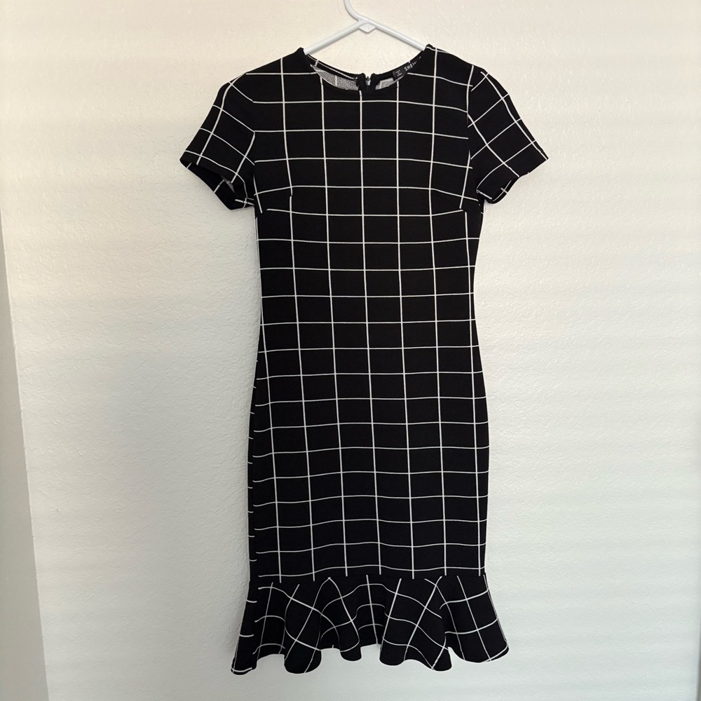 SHEIN Black and White Grid Midi Dress